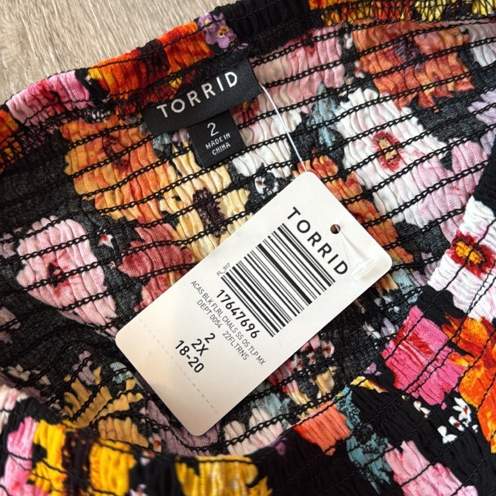 Torrid Maxi Challis Off-Shoulder Dress bright color flower smocked top 18/20 (2) - Picture 6 of 12